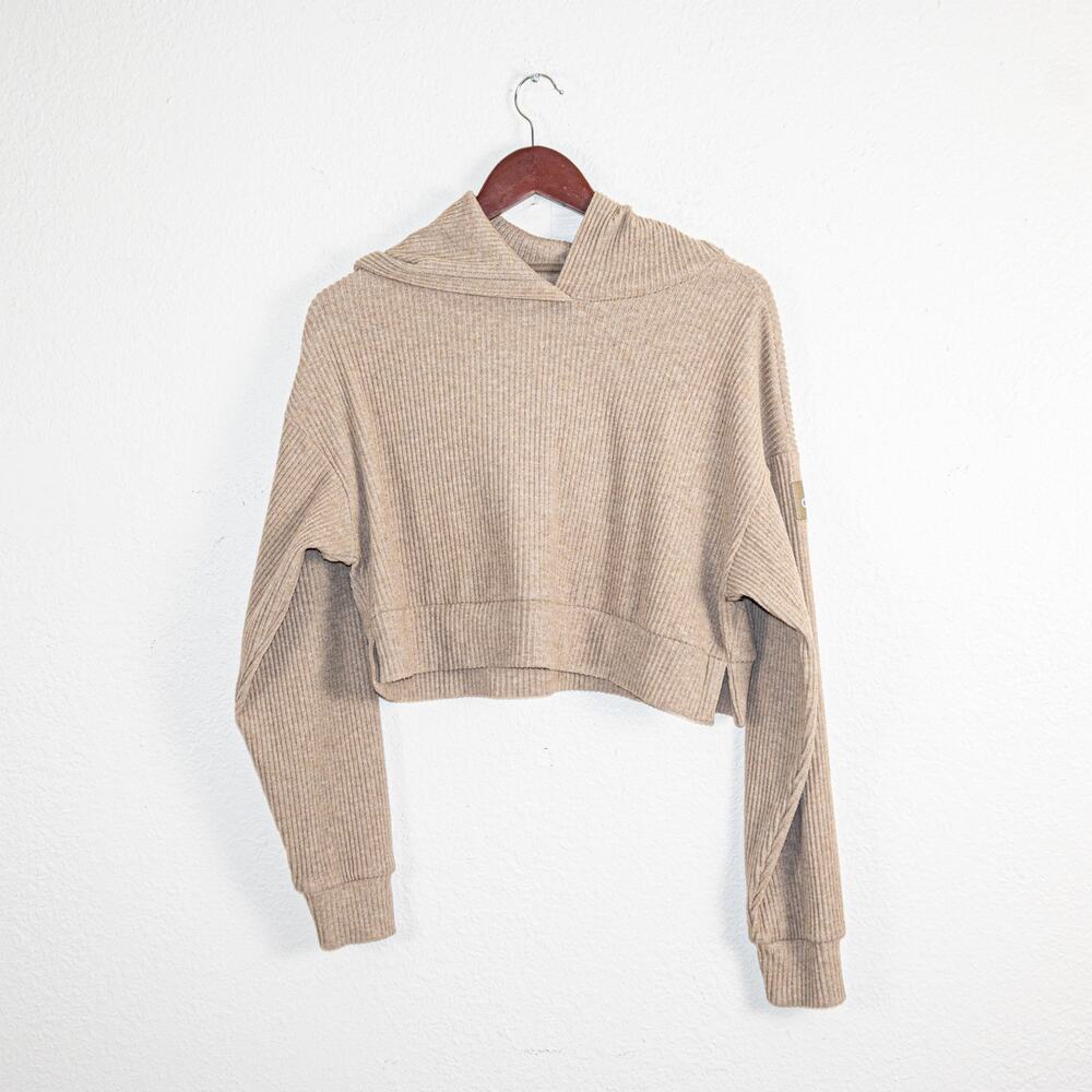 ALO Yoga Women's Muse Hoodie Ribbed Hravel Heather - Picture 2 of 9